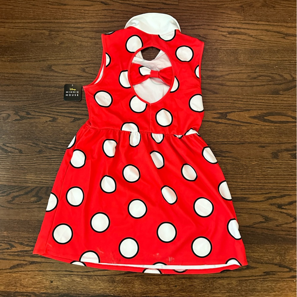 Disney Minnie Mouse Dress Polka Dots Bow Sundress Large L Red White